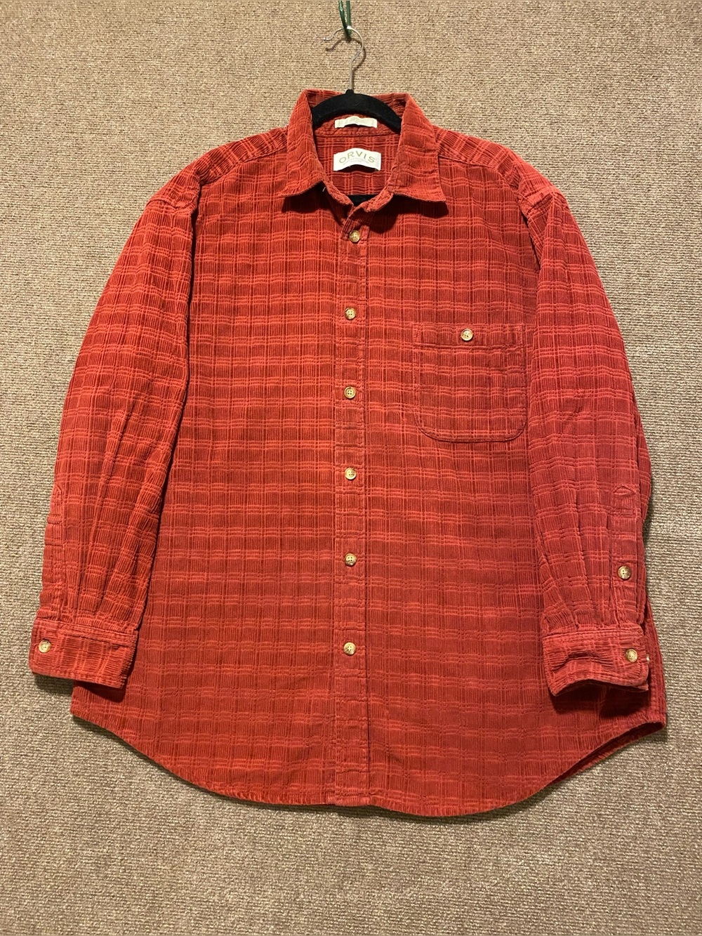 Orvis Men's Brick Red Textured Button-Down Shirt Size XL